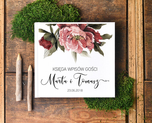 botaniczne album ślubny personalizowany i księga gości weselnych w jednym, w stylu rustykalnym wasze imiona i treść