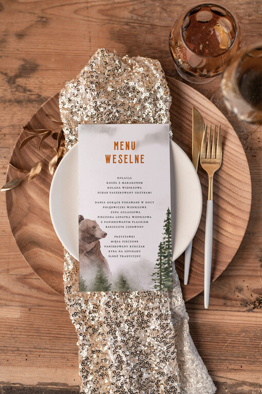 rustykalne ślubne menu karta potraw weselnych, rustykalne dowolna treść