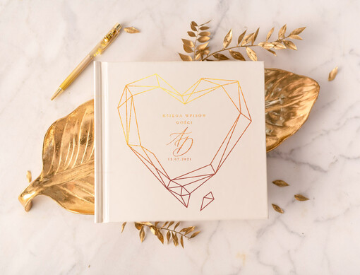 glamour geometryczne złocone serce weselna księga geometryczne serce wesele w złotych kolorach