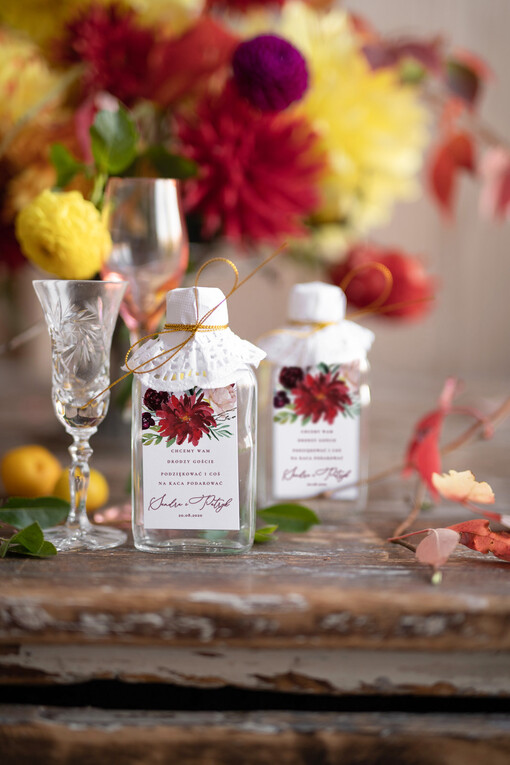 Butelki prezenty ślubne dla gości weselnych, małe buteleczki na nalewki