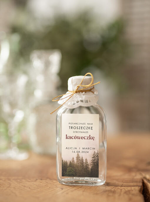 Butelki pomysł na podziękowania dla gości kacówki, butelki 100 ml z personalizacją dla gości weselnych, podziękowania dla gości butelki na alkohol