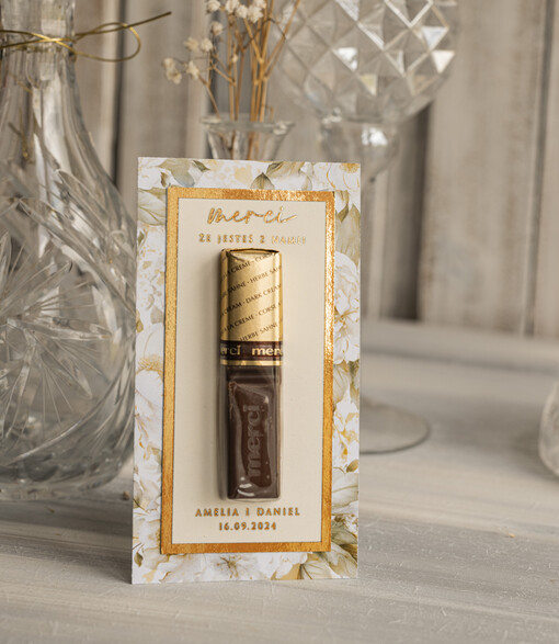 Czekoladki podarunki ślubne dla gości weselnych, czekoladka na podziękowanie dla gości, czekoladki merci prezenciki dla gości weselnych