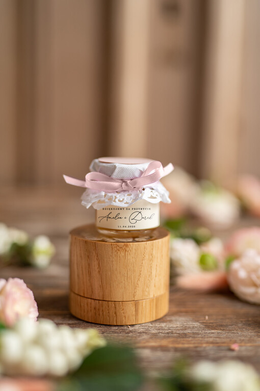 Miody i słoiczki Nutella podziękowania  dla gości weselnych słodki upominek  słoiczki na miód miodek