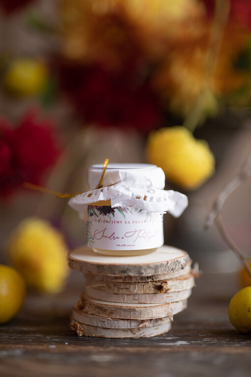 Miody i słoiczki Nutella prezenciki dla gości weselnych słodki upominek miodki w słoiczku