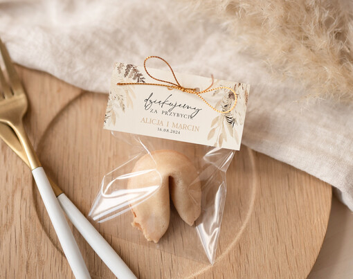 Ciasteczka z wróżbą prezenty podziękowania dla gości, podarunki dla gości weselnych, ciastko z wróżbą dla gości, prezenty dla gości ciasteczka z wróżbą