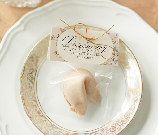Ciasteczka z wróżbą podziękowania dla gości weselnych, ciastko z dedykacja i wróżba, ciasteczko z wróżba podziękowanie za przybycie na weselu