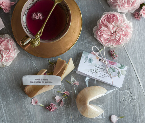 Ciasteczka z wróżbą podziękowania gościom weselnym, ciastka z wrozba i podziekowaniem