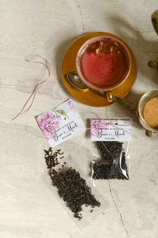 Saszetki personalizowane podziękowania dla gości weselnych w formie aromatycznej kawy