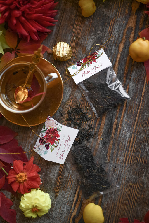 Saszetki prezenty dla gości weslenych do wyboru kawa lub herbata