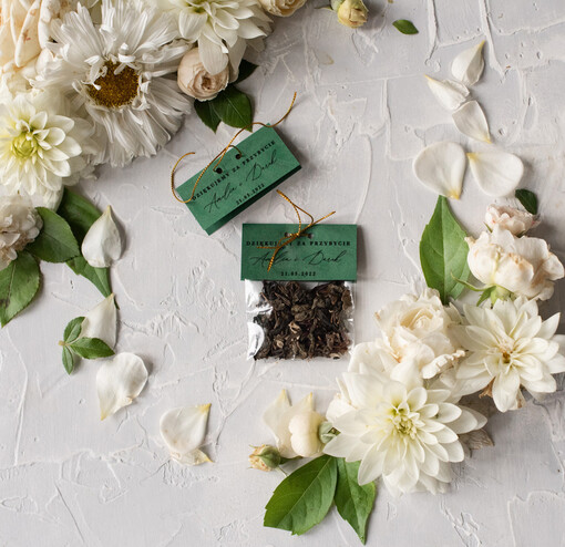 Saszetki ślubne upominki dla gości weselnych  herbata personalizowana