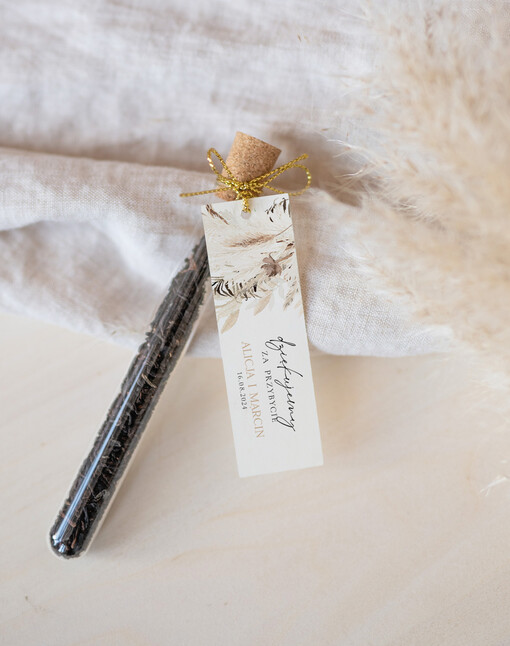 Fiolki podarunki dla gości weselnych, piękne podziękowania dla gości weselnych, ręcznie zdobione fiolki z herbatą, fiolki na herbatę, podziękowania dla gości herbata