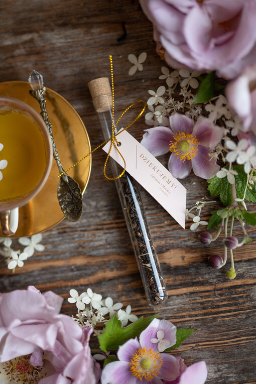 Fiolki podziekowania dla gosci weselnych  fiolka z herbatą lub kawą