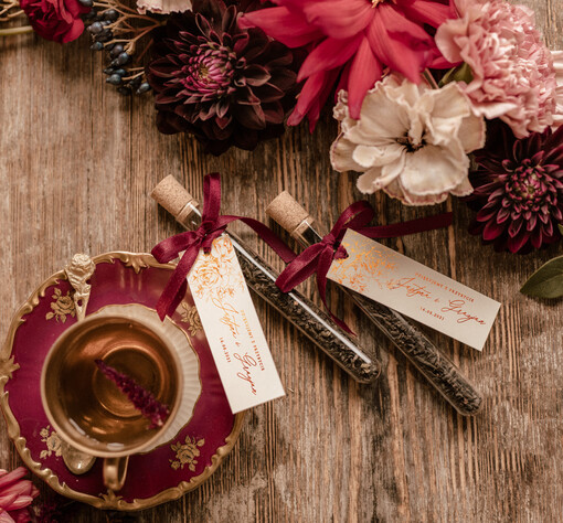 Fiolki podziękowania dla gości weselnych fiolki na herbate lub kawe