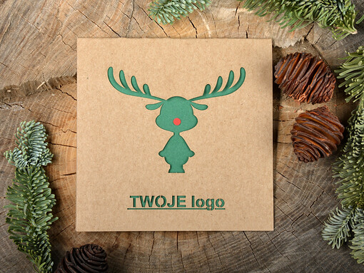 laserowe kartka świąteczna z logo firmy, wycinane kartki świąteczne ze wstążką