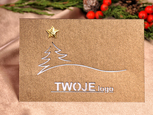 laserowe biznesowe kartki świąteczne z logo, karnety bożonarodzeniowe cięte laserem