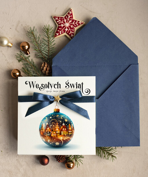 Kokardki  bozonarodzeniowe kartki swiateczne z logo firmy, firmowa biznesowa kartka świąteczna, eleganckie kartki świateczne z kokardką dla firm