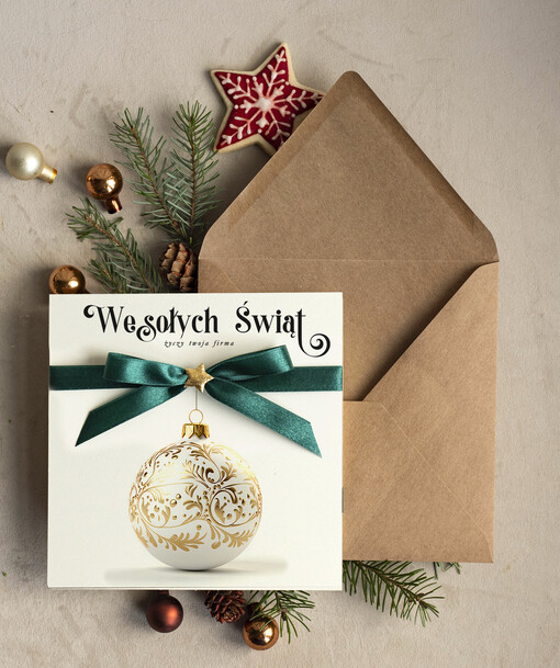 Kokardki  bozonarodzeniowe kartki swiateczne z logo firmy ręcznie robione, firmowa biznesowa kartka świąteczna, eleganckie kartki świateczne z kokardką dla firm