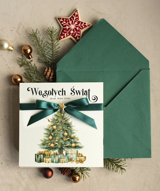 Kokardki  bozonarodzeniowe kartki swiateczne z logo firmy ręcznie robione, firmowa biznesowa kartka świąteczna, eleganckie kartki świateczne z kokardką dla firm