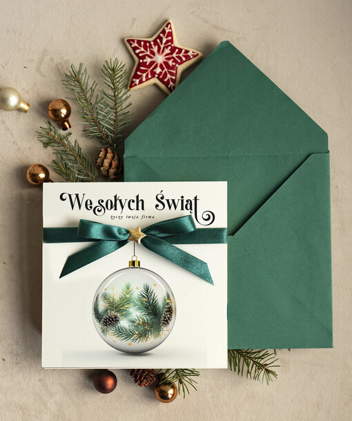 Kokardki  bozonarodzeniowe kartki swiateczne z logo firmy, firmowa biznesowa kartka świąteczna, eleganckie kartki świateczne z kokardką dla firm