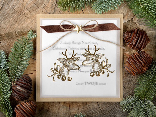 retro kartka świąteczna dla firmy z logo, eco brąz z kalką