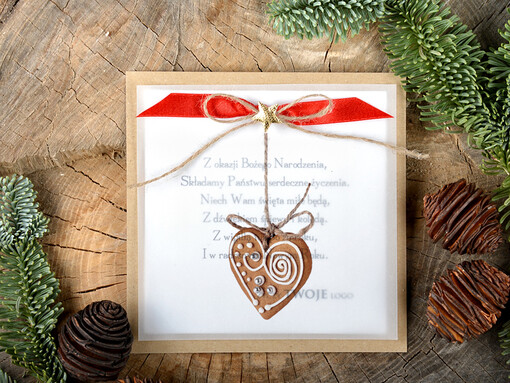 retro kartka świąteczna dla firmy z logo, eco brąz z kalką