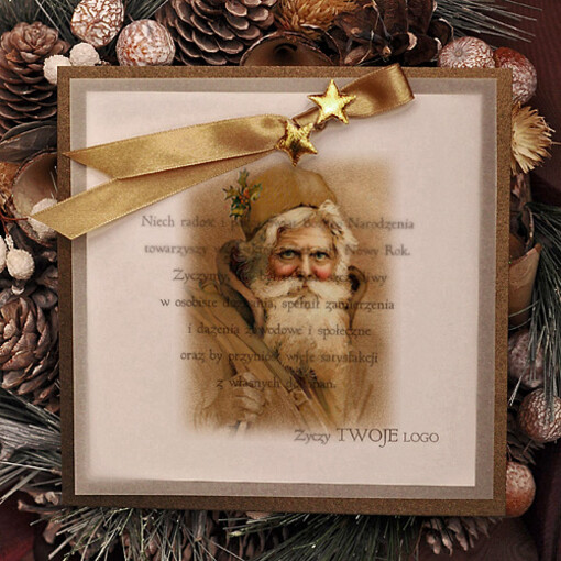 retro firmowe kartki świąteczne z logo twojej firmy, kalkowe ze wstążką