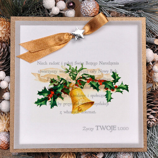 retro kartki świąteczne z logo twojej firmy, eco brąz z kalką
