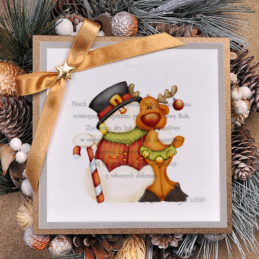 retro firmowe kartki bozonoarodzeniowe z logo, retro ze sznurkiem i wstążką