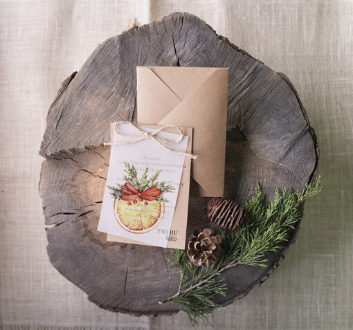 retro kartka swiateczna z logo twojej firmy, retro ze sznurkiem i wstążką