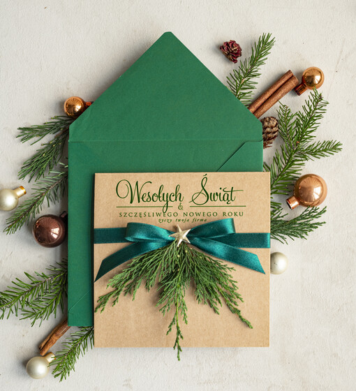 natural ekologiczna kartka świąteczna z twoim logo, biznesowe kartki świąteczne z życzeniami, naturalna eko karta swiateczna