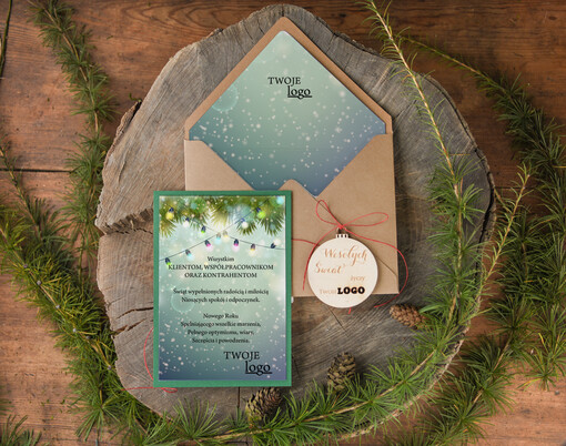 natural kartki swiateczne z logo twojej firmy, naturalne ze sznurkiem
