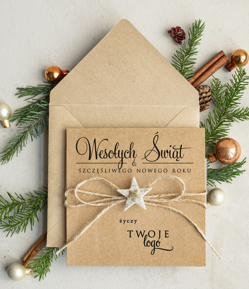 natural ekologiczna kartka świąteczna z twoim logo, biznesowe kartki świąteczne z życzeniami, naturalna eko karta swiateczna