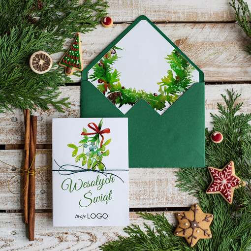 Retro/nowoczesne kartki świąteczne z logo twojej firmy, ekologiczne karnety bożonarodzeniowe