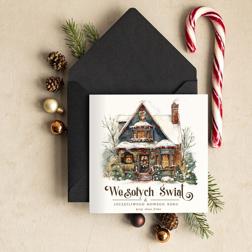 Retro/nowoczesne Kartki na święta dla Pracowników, kartki świąteczne z logo firmy, noworoczne kartki dla firm z logo, kartka bożonarodzeniowa z życzeniami dla klientów