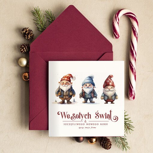 Retro/nowoczesne kartki świąteczne z logo firmy, noworoczne kartki dla firm z logo, kartka bożonarodzeniowa z życzeniami dla klientów