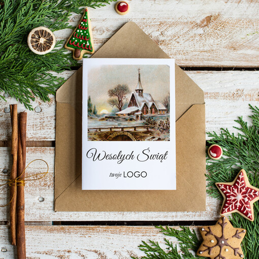Retro/nowoczesne kartka świąteczna z twoim logo, świąteczny eco brąz
