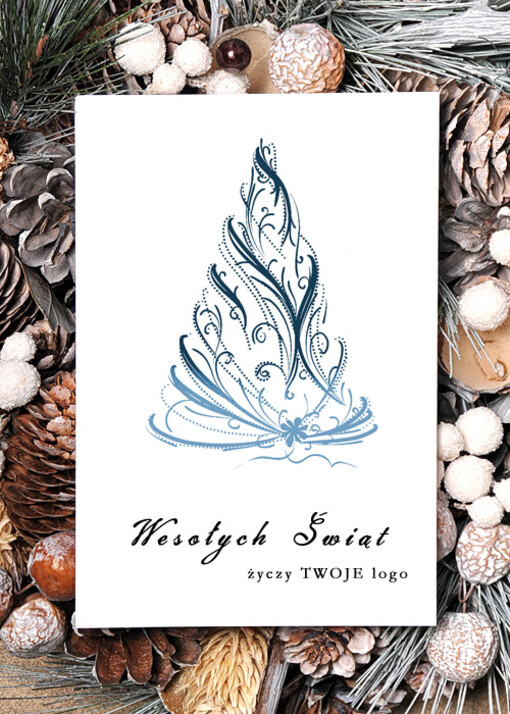 Retro/nowoczesne firmowe kartki swiateczne z logo, eco brąz z grafiką i sznurkiem