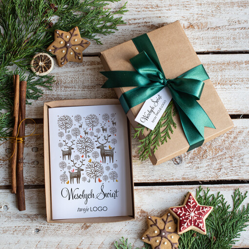 kartka pudełko kartki świąteczne dla firmy z logo kartka świąteczna w pudełku