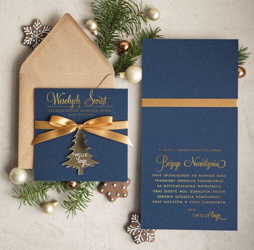 z magnesem lub zawieszką na choinkę bożonarodzeniowa kartka świateczna dla Firm, kartki swiateczne z logo twojej firmy, biznesowa kartka świąteczna z zawieszką na choinkę