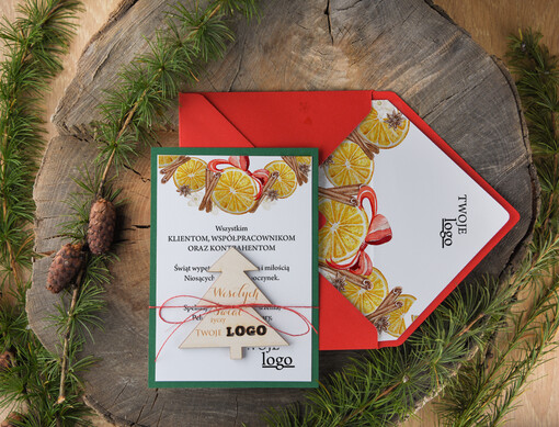 z magnesem lub zawieszką na choinkę kartka swiateczna z twoim logo, kartka z ozdobą na choinkę