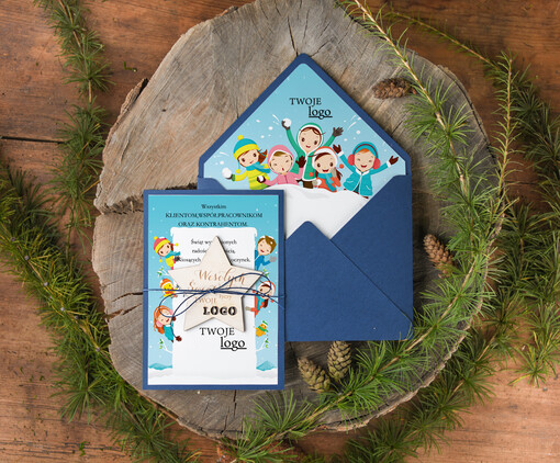 z magnesem lub zawieszką na choinkę kartka świąteczna z twoim logo, kartka z ozdobą na choinkę