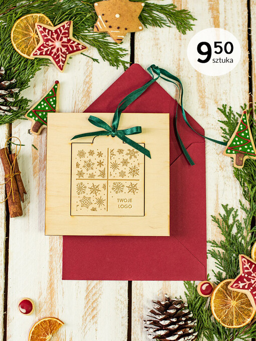 z magnesem lub zawieszką na choinkę kartka swiateczna z twoim logo, kartka z ozdobą na choinkę