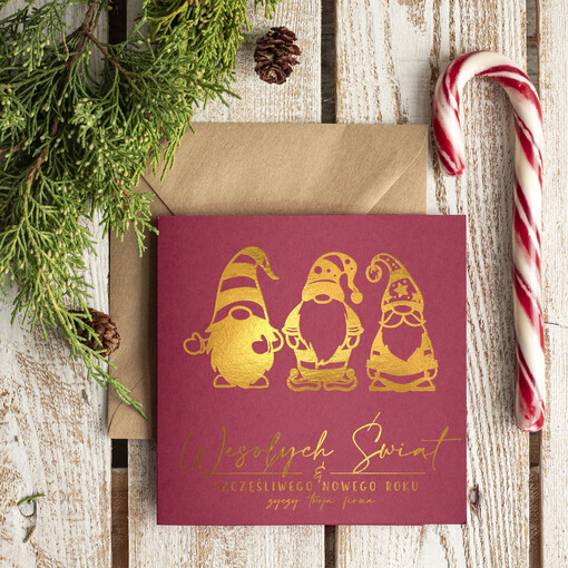 złocone złote kartki świąteczne dla firmy z logo, złocona dowolna treść logotyp