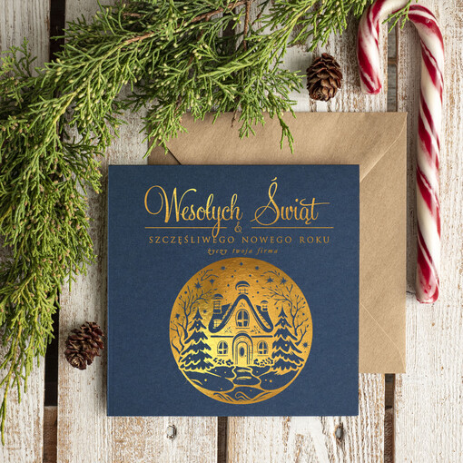 złocone złote kartki świąteczne z logo twojej firmy, złocone karnety świąteczne złote mieniące się napisy, eleganckie kartki świąteczne dla firm