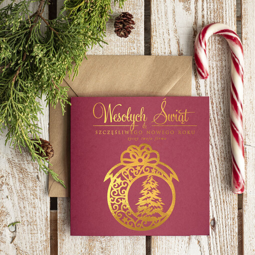 złocone złote elegancka kartka świąteczna dla firmy z logo, błyszczące złocone karnety świąteczne złote napisy, kartki na święta z logo firmy