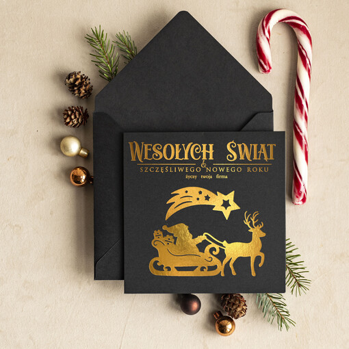złocone złote kartki świąteczne z logo twojej firmy, złocone karnety świąteczne złote mieniące się napisy, eleganckie kartki świąteczne dla firm