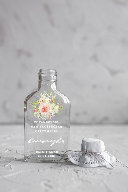 Butelki/słoiczki z nadrukiem UV podziękowania dla gości weselnych prezenty dla gości na weselu wydruk na butelce