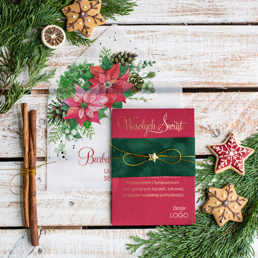 welurowe złote welurowe kartki swiateczne z logo twojej firmy