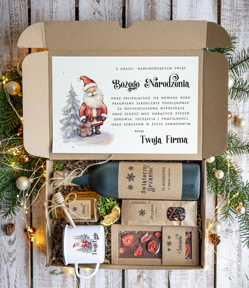 kubki, filiżanki, kubki termiczne zestawy świąteczne z logo, bozonarodzeniowy box świąteczny dla firm, upominek biznesowy dla klientów i kubek z logo, paczka na święta dla pracowników