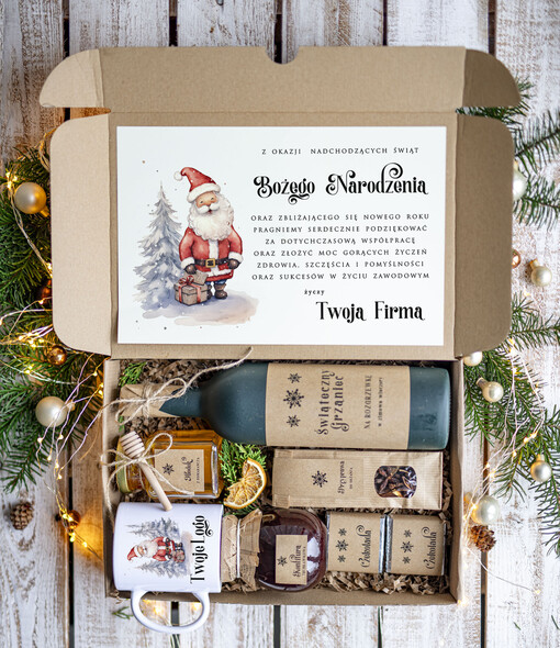kubki, filiżanki, kubki termiczne zestawy świąteczne z logo, bozonarodzeniowy box świąteczny dla firm, upominek biznesowy dla klientów i kubek z logo, paczka na święta dla pracowników